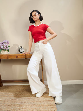 White Low Waist Wide Leg Baggy Jeans-SASSAFRAS BASICS