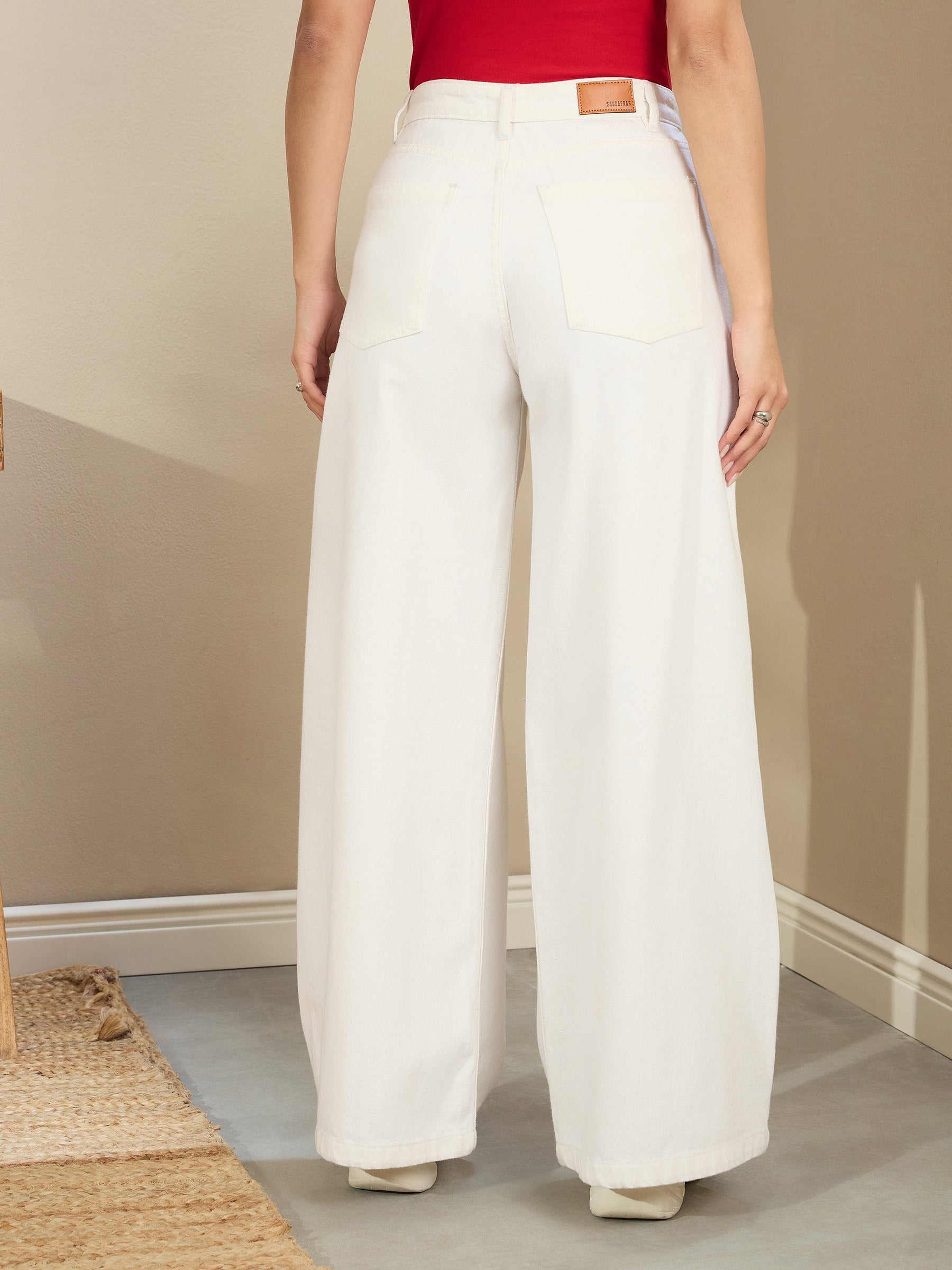 White Low Waist Wide Leg Baggy Jeans-SASSAFRAS BASICS