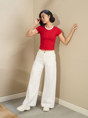 White Low Waist Wide Leg Baggy Jeans-SASSAFRAS BASICS