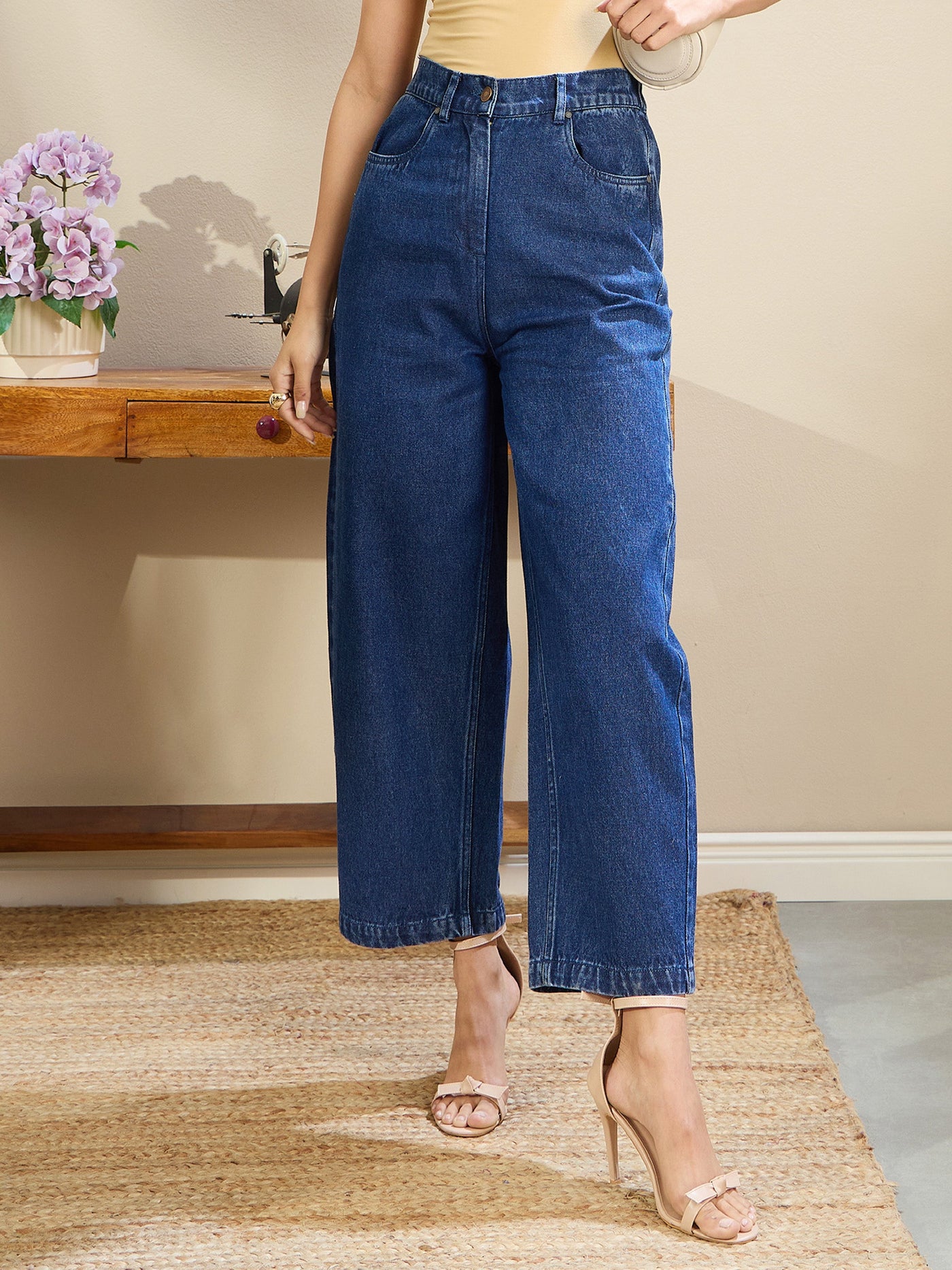 Dark Blue Balloon Fit Jeans-SASSAFRAS BASICS