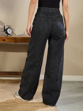 Black Wash High Waist Straight Fit Jeans-SASSAFRAS BASICS