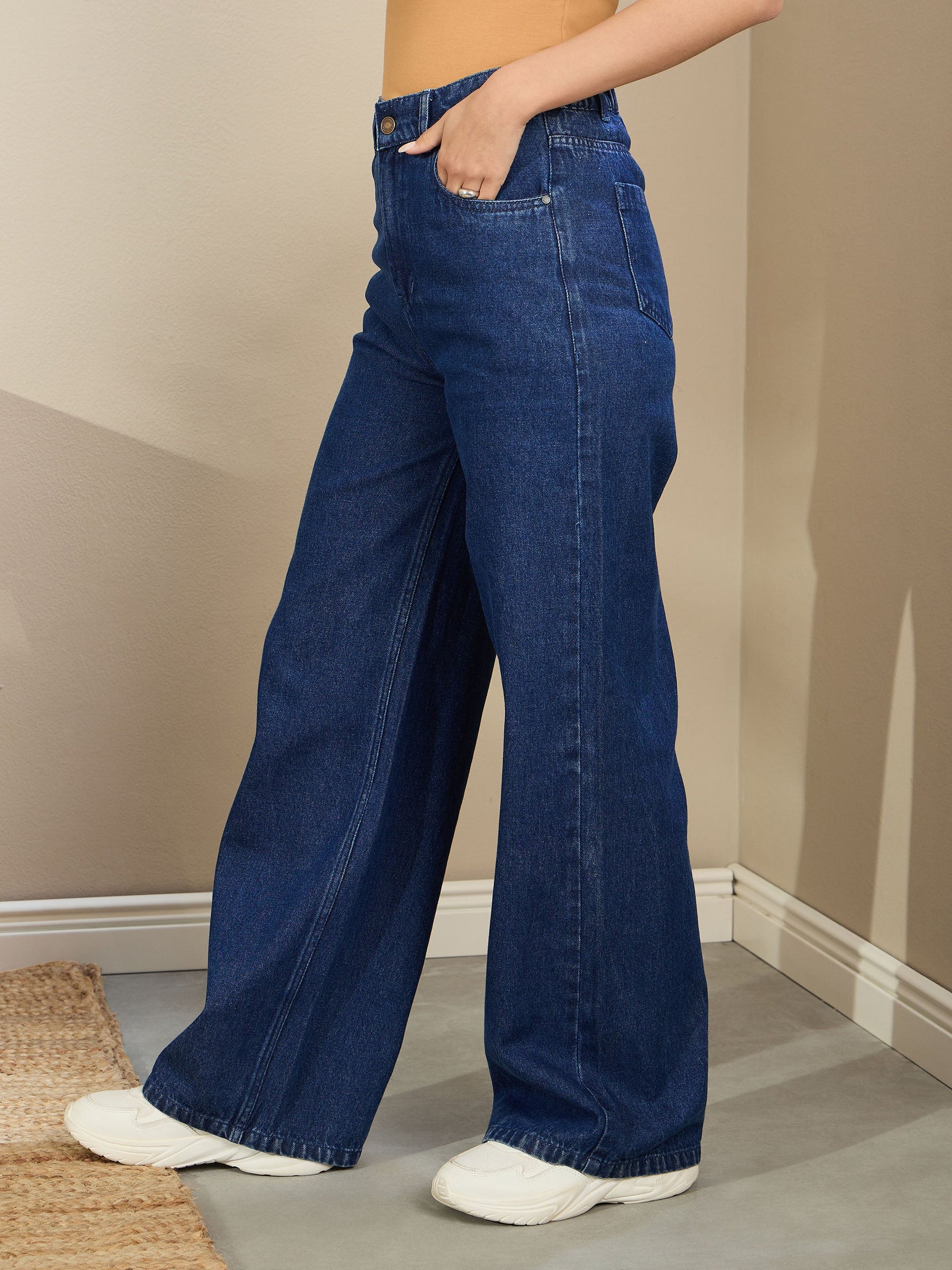 Navy Blue Wash High Waist Straight Fit Jeans-SASSAFRAS BASICS