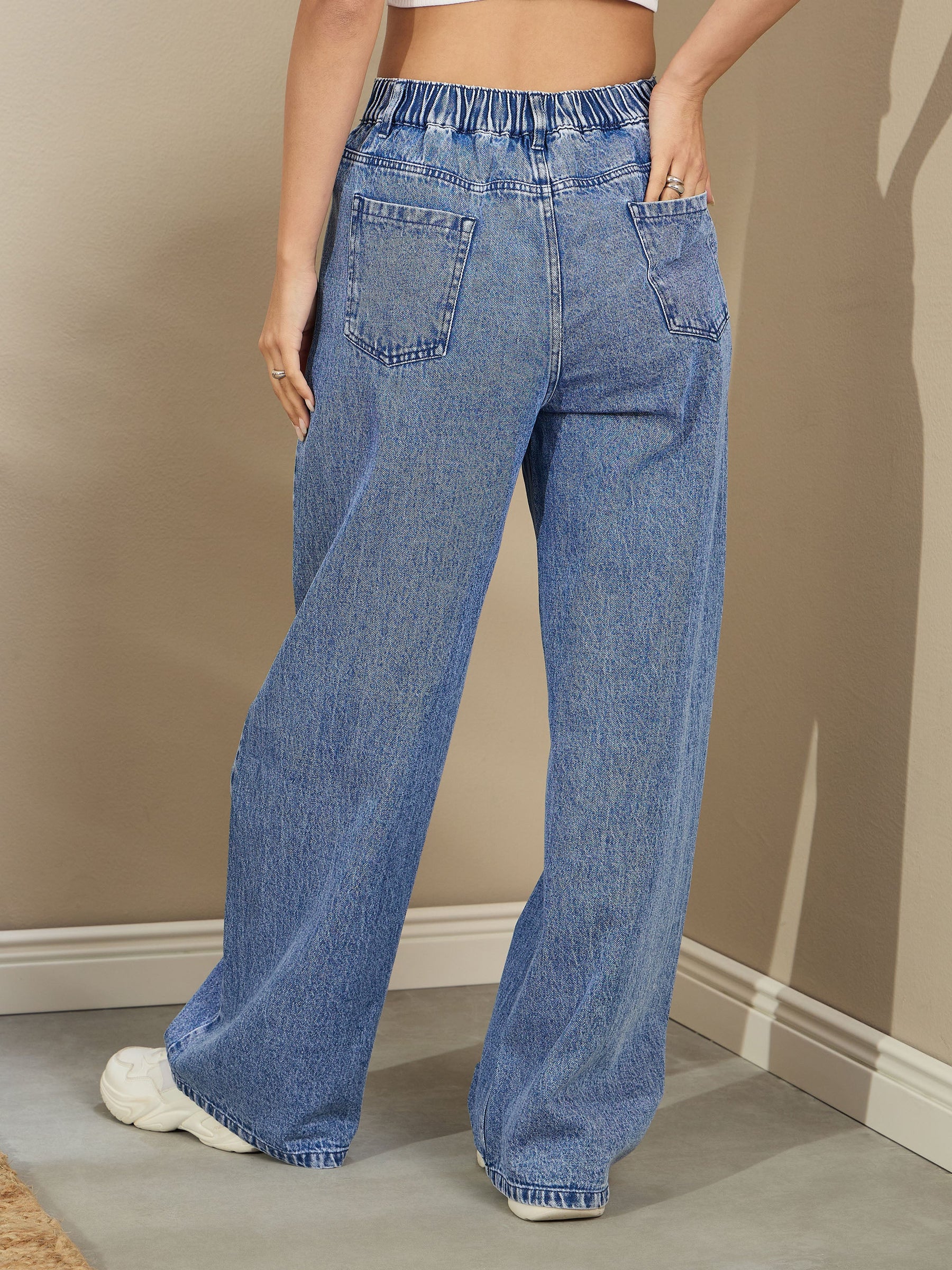 Blue Wash High Waist Straight Fit Jeans-SASSAFRAS BASICS