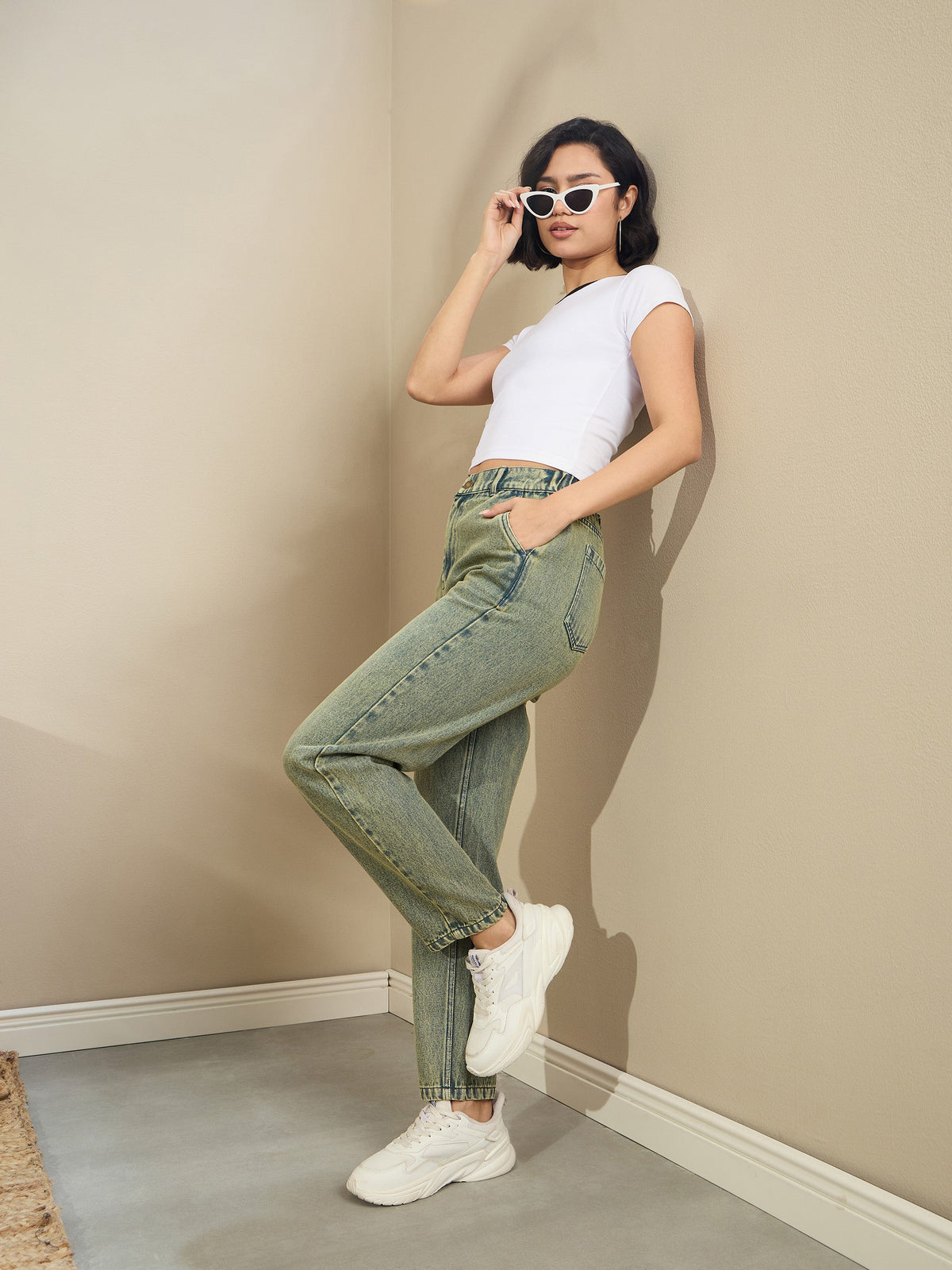 Green Washed Tapered Jeans-SASSAFRAS BASICS