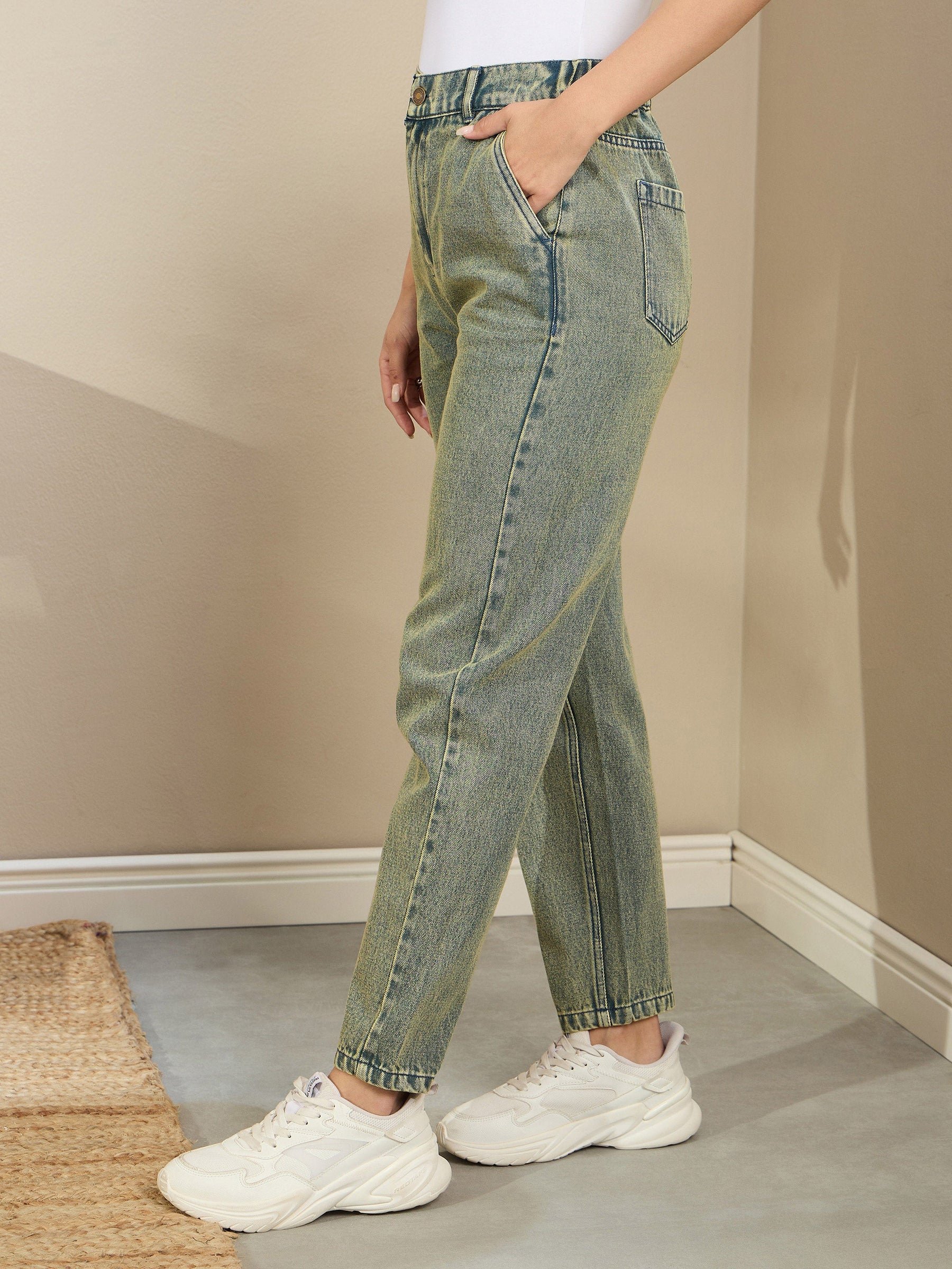 Green Washed Tapered Jeans-SASSAFRAS BASICS