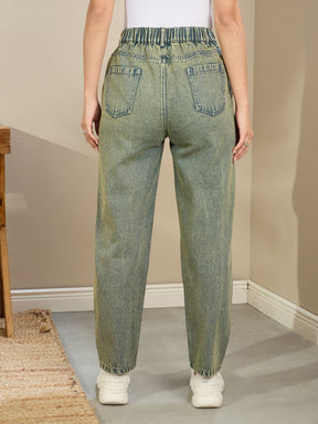 Green Washed Tapered Jeans-SASSAFRAS BASICS