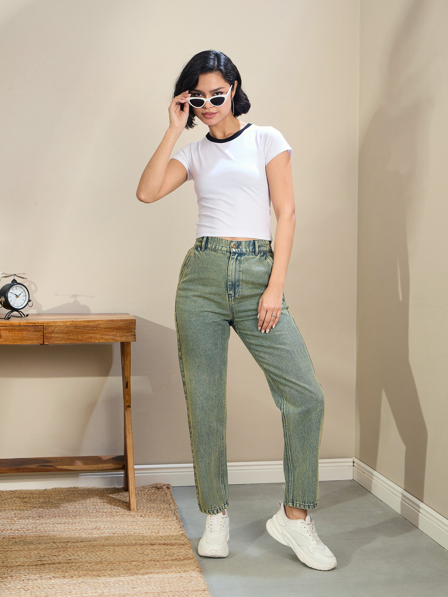 Green Washed Tapered Jeans-SASSAFRAS BASICS