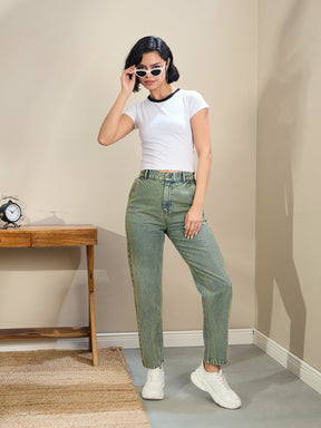 Green Washed Tapered Jeans-SASSAFRAS BASICS