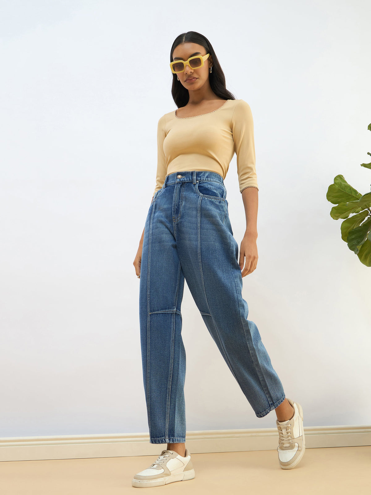 Blue Washed Balloon Fit Jeans-SASSAFRAS BASICS