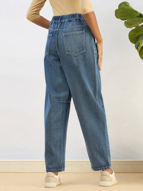 Blue Washed Balloon Fit Jeans-SASSAFRAS BASICS