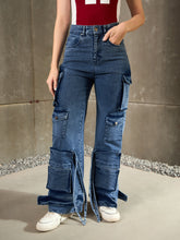 Blue Washed Multi Pocket Cargo Jeans-SASSAFRAS