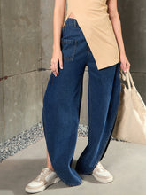 Blue Washed Curve Detail Barrel Jeans-SASSAFRAS
