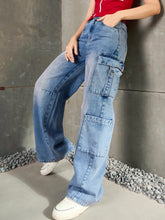 Blue Washed Cargo Jeans-SASSAFRAS