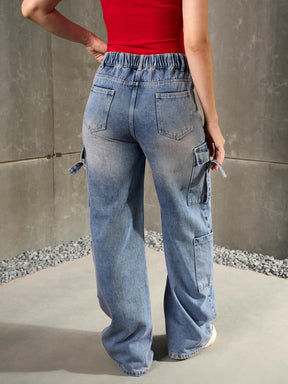 Blue Washed Cargo Jeans-SASSAFRAS