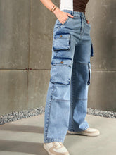 Blue Cargo Pockets Jeans-SASSAFRAS