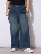 Navy Wash Hem Seam Straight Fit Jeans-SASSAFRAS Curve