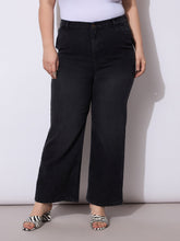 Black Acid Wash Straight Fit Jeans-SASSAFRAS Curve