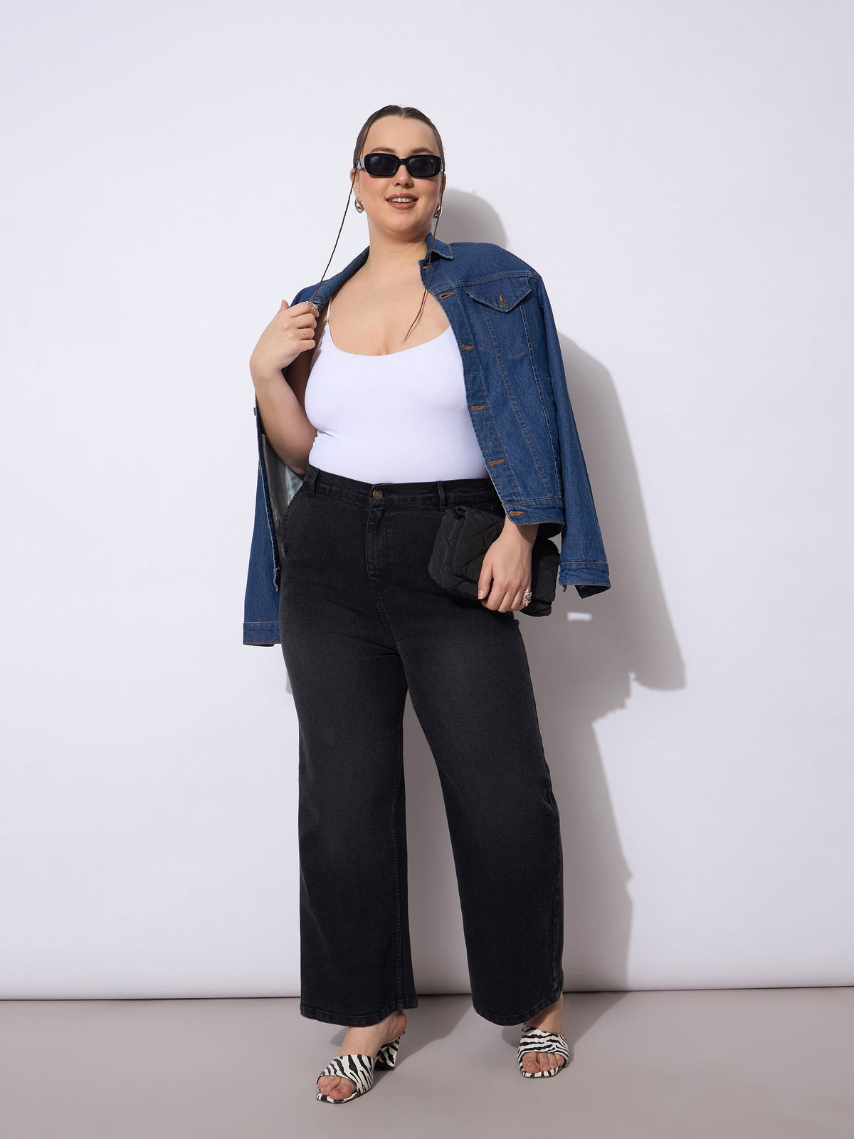 Black Acid Wash Straight Fit Jeans-SASSAFRAS Curve