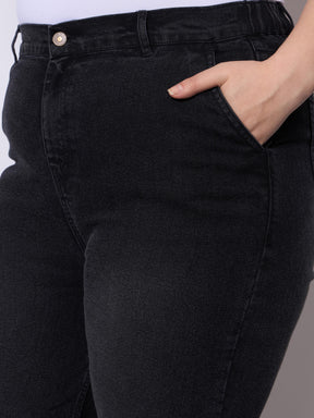 Black Acid Wash Straight Fit Jeans-SASSAFRAS Curve