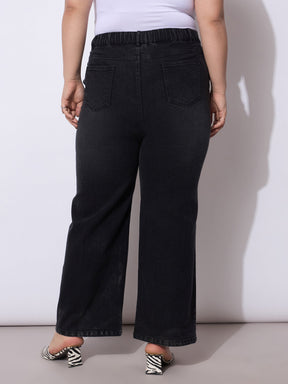 Black Acid Wash Straight Fit Jeans-SASSAFRAS Curve