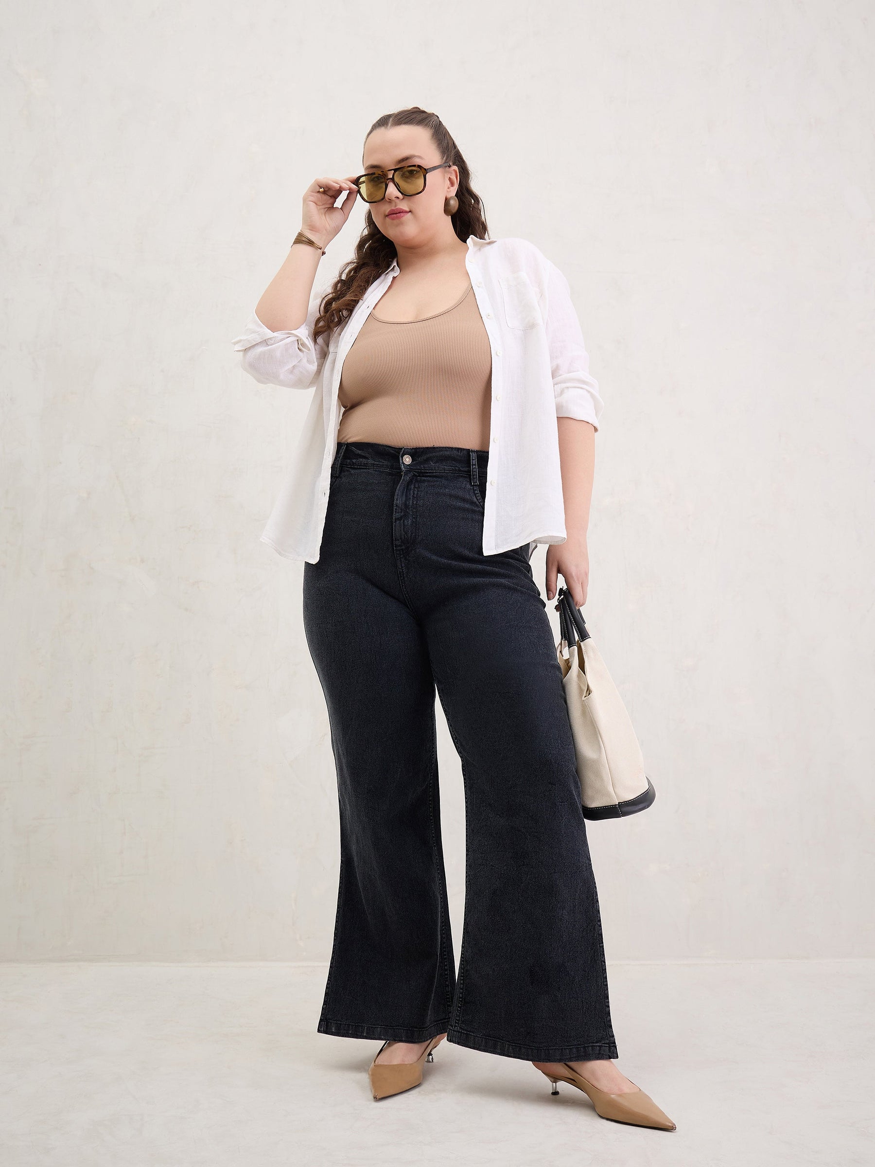 Black Blast Hem Slit Straight Jeans-SASSAFRAS Curve