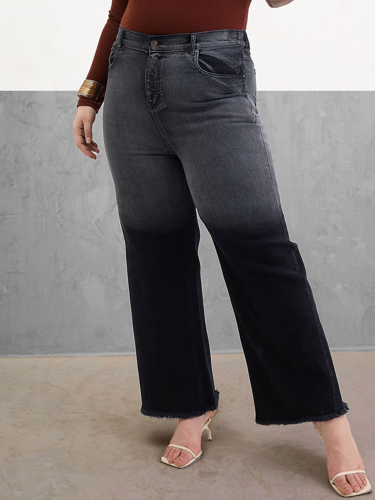 Black Ombre Straight Jeans-SASSAFRAS Curve