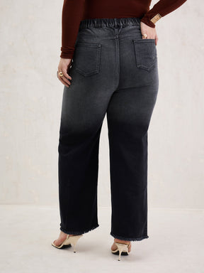 Black Ombre Straight Jeans-SASSAFRAS Curve