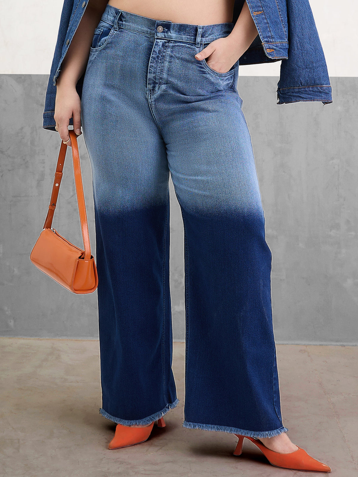 Blue Ombre Straight Jeans-SASSAFRAS Curve