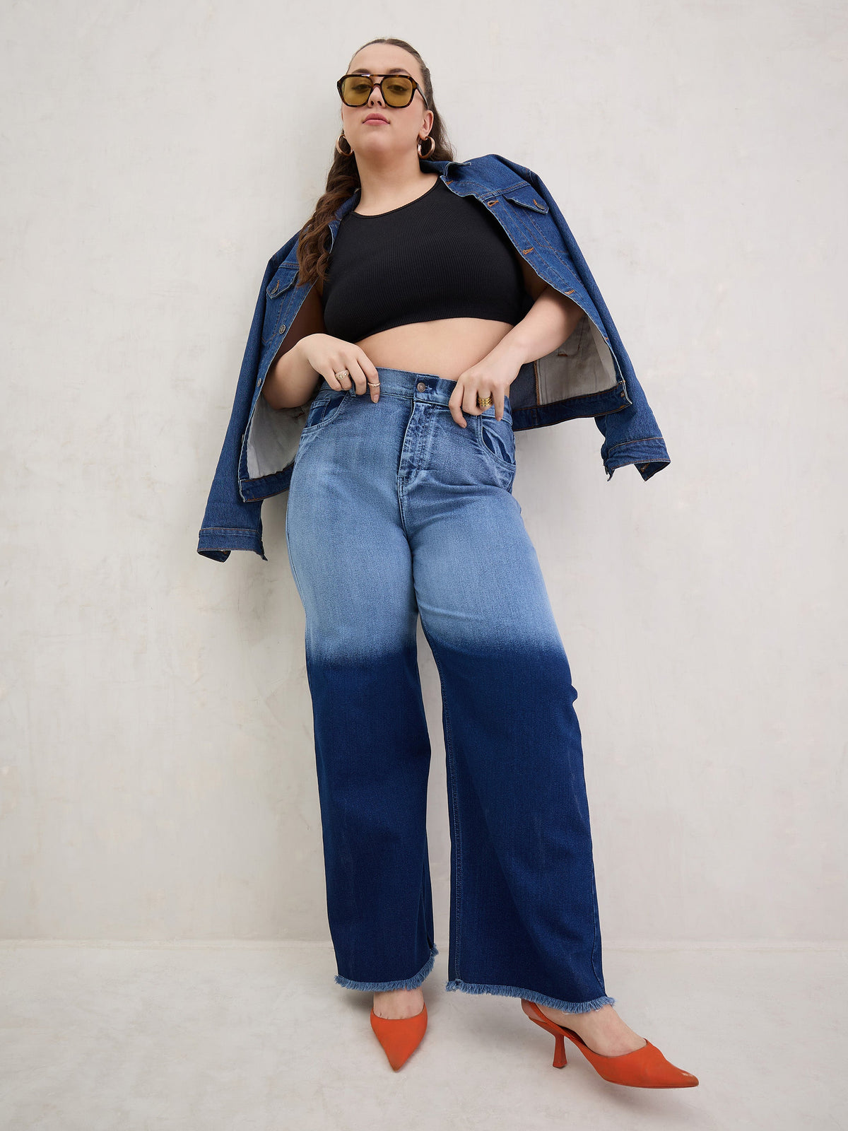 Blue Ombre Straight Jeans-SASSAFRAS Curve