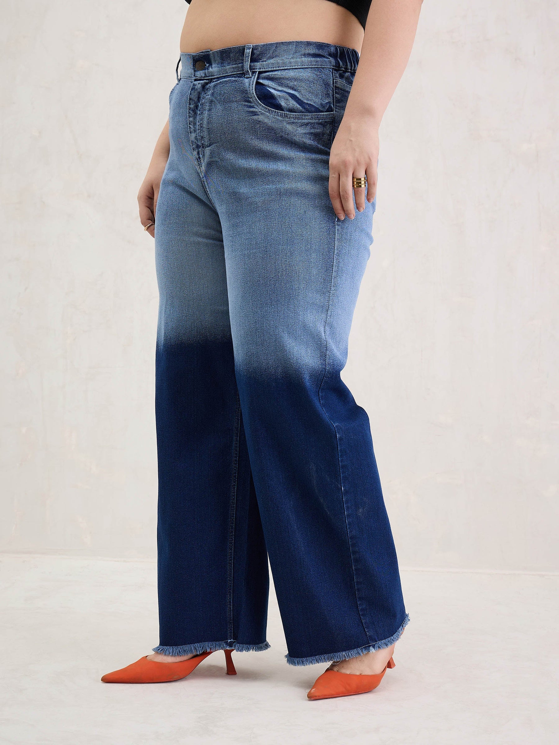 Blue Ombre Straight Jeans-SASSAFRAS Curve