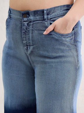 Blue Ombre Straight Jeans-SASSAFRAS Curve