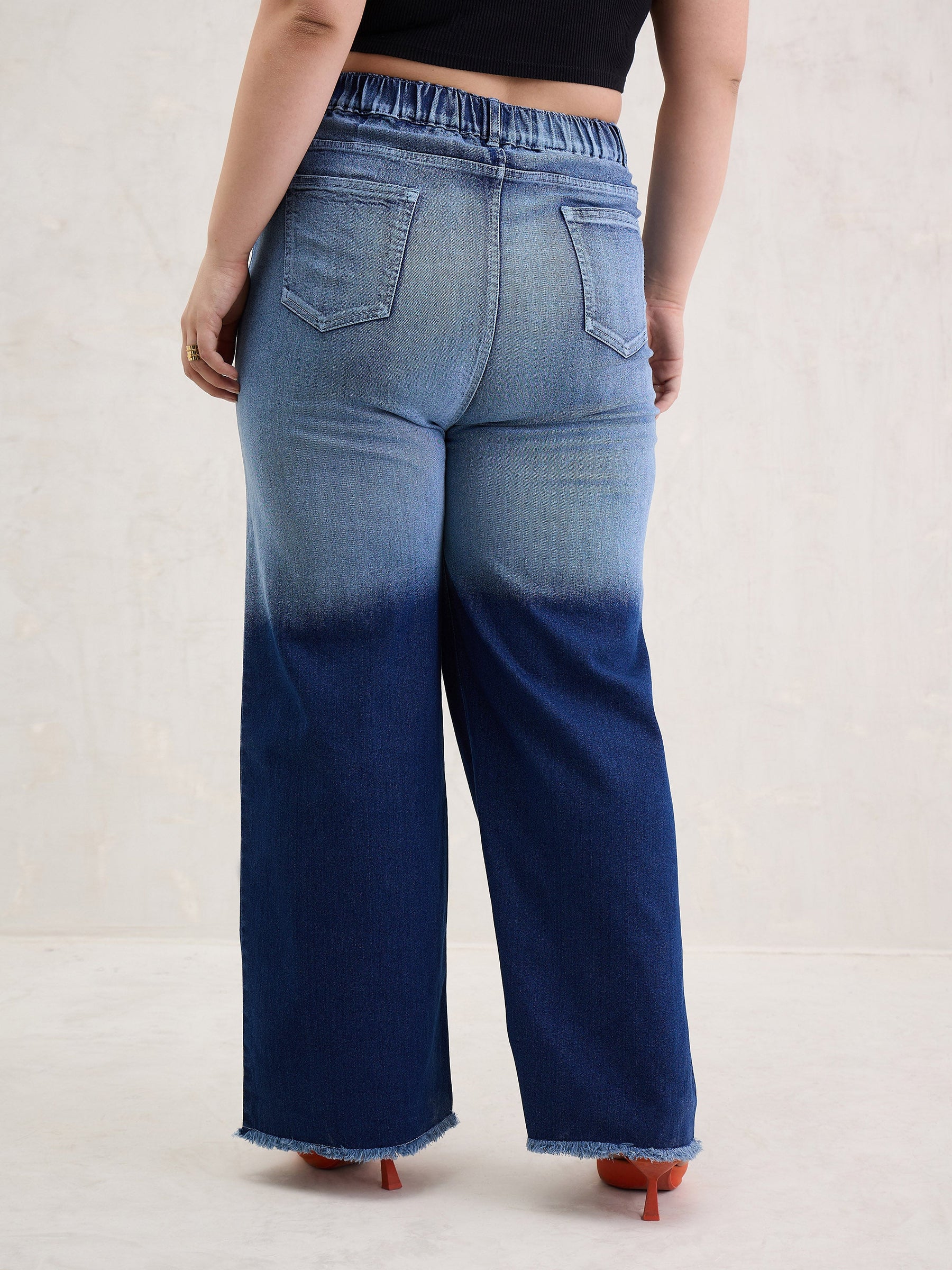 Blue Ombre Straight Jeans-SASSAFRAS Curve