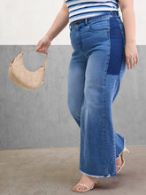 Blue Side Colour Block Straight Jeans-SASSAFRAS Curve