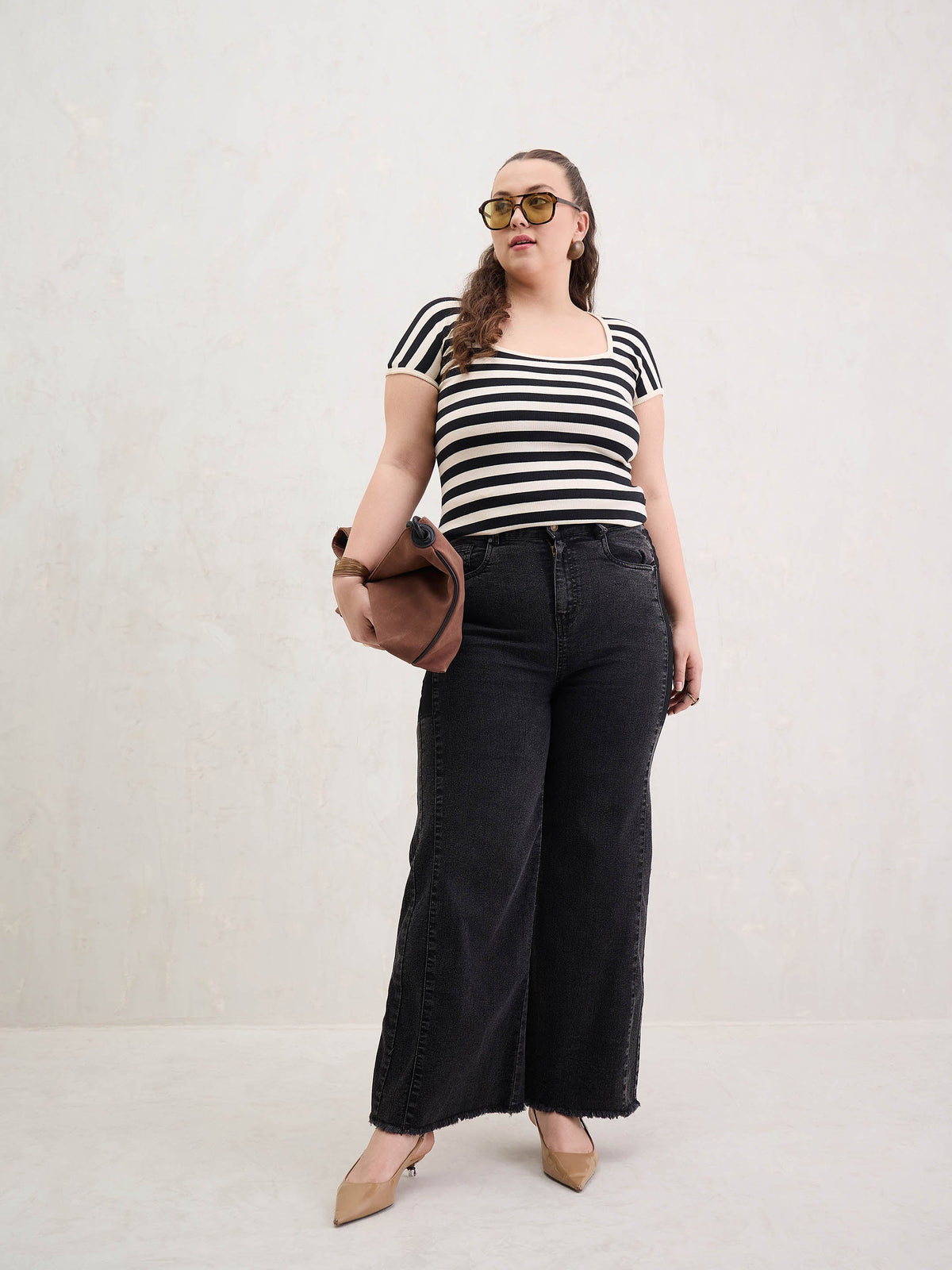 Black Side Colour Block Straight Jeans-SASSAFRAS Curve