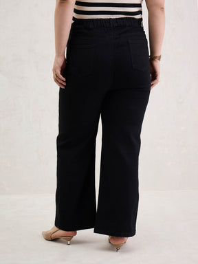 Black Patched Straight Jeans-SASSAFRAS Curve