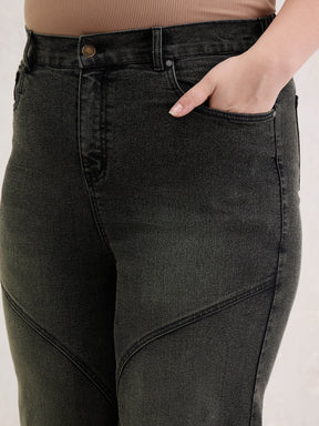 Black Acid Wash Front Stitch Straight Jeans-SASSAFRAS Curve