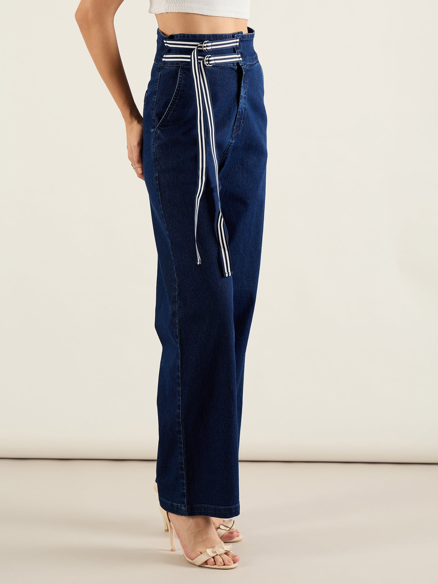 Navy Blue High Rise Straight Fit Jeans-SASSAFRAS