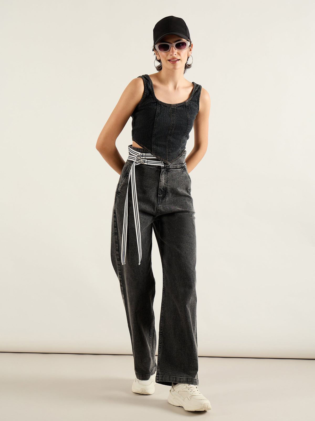 Grey Washed High Rise Straight Jeans-SASSAFRAS