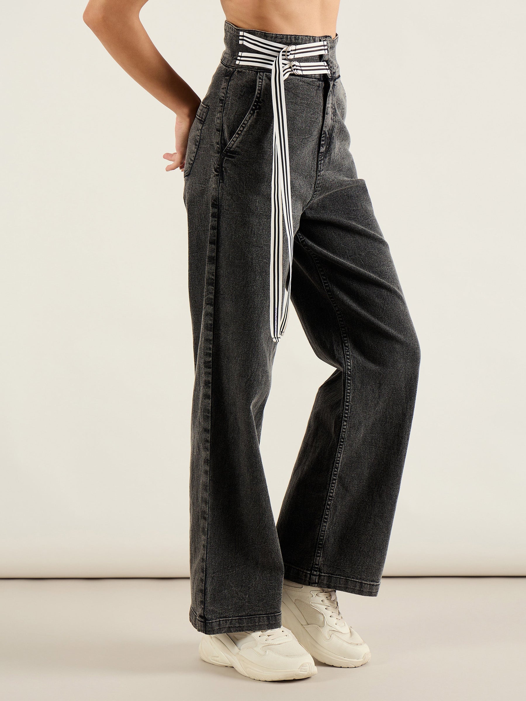 Grey Washed High Rise Straight Jeans-SASSAFRAS