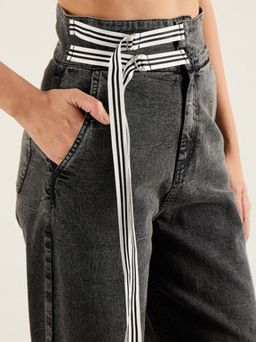 Grey Washed High Rise Straight Jeans-SASSAFRAS