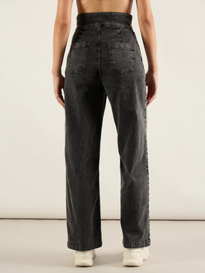 Grey Washed High Rise Straight Jeans-SASSAFRAS