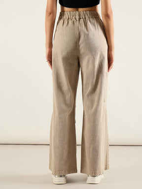 Beige High Rise Straight Cargo Jeans-SASSAFRAS
