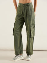 Olive High Rise Cargo Pocket Jeans-SASSAFRAS