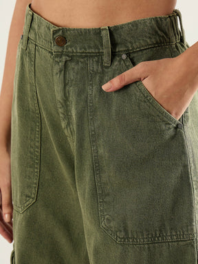 Olive High Rise Cargo Pocket Jeans-SASSAFRAS