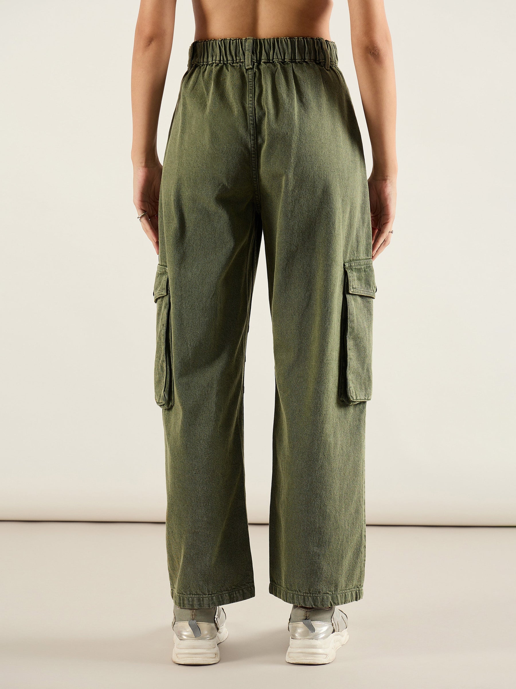 Olive High Rise Cargo Pocket Jeans-SASSAFRAS