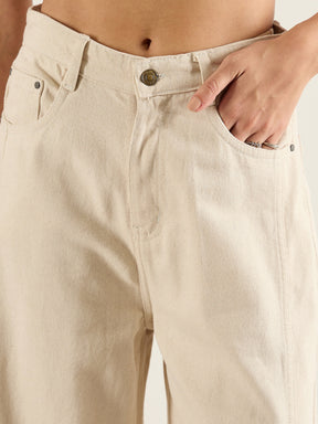Beige High Waist Wide Leg Jeans-SASSAFRAS