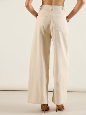 Beige High Waist Wide Leg Jeans-SASSAFRAS