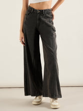 Black Washed High Waist Wide Leg Jeans-SASSAFRAS