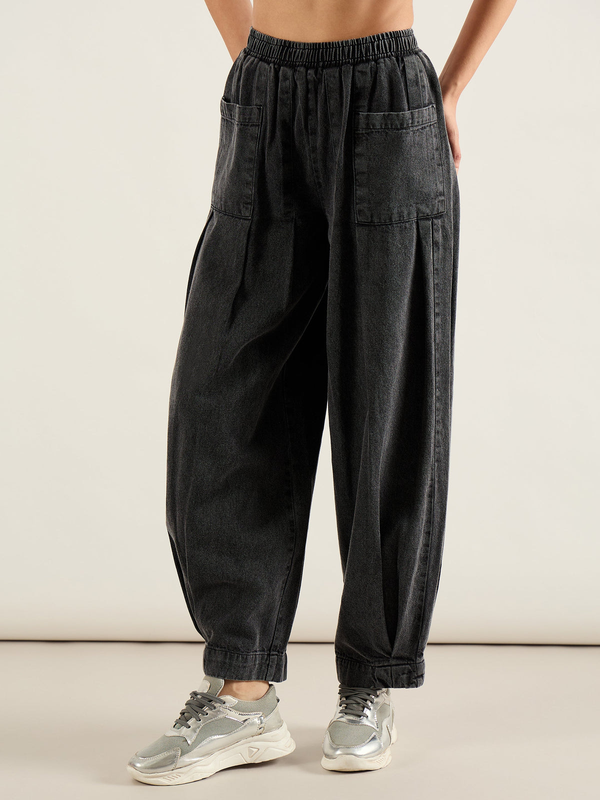 Black Washed High Rise Balloon Fit Jeans-SASSAFRAS