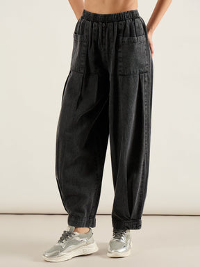 Black Washed High Rise Balloon Fit Jeans-SASSAFRAS